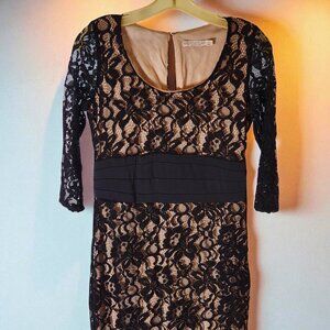 Eva Mendes Black Lace Sheath Dress 4P – Nude Lining, 3/4 Sleeves
